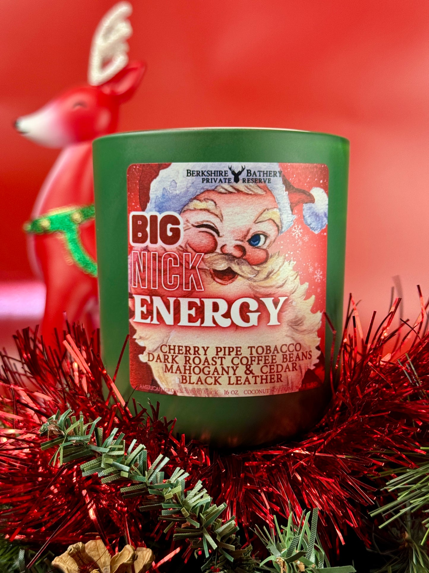 big nick energy christmas candle wood wick Santa Claus vintage dad joke pun funny joke candle christmas gift Santa Claus BDE