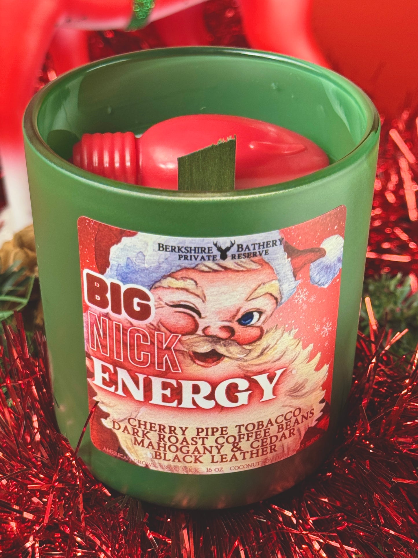 big nick energy christmas candle wood wick Santa Claus vintage dad joke pun funny joke candle christmas gift Santa Claus BDE