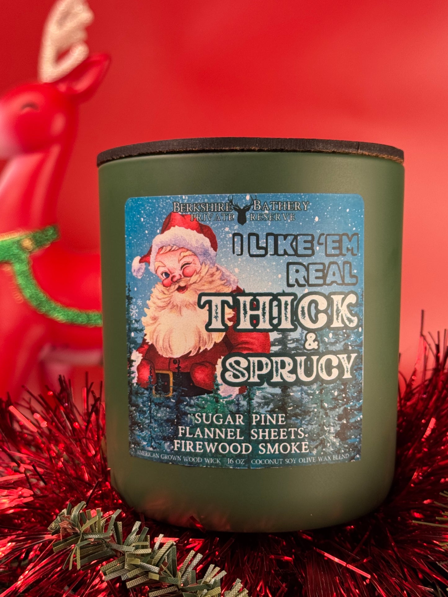 wooden wick candle Christmas thick and sprucy dad joke joke pun holiday vintage Santa Claus funny sir mix a lot