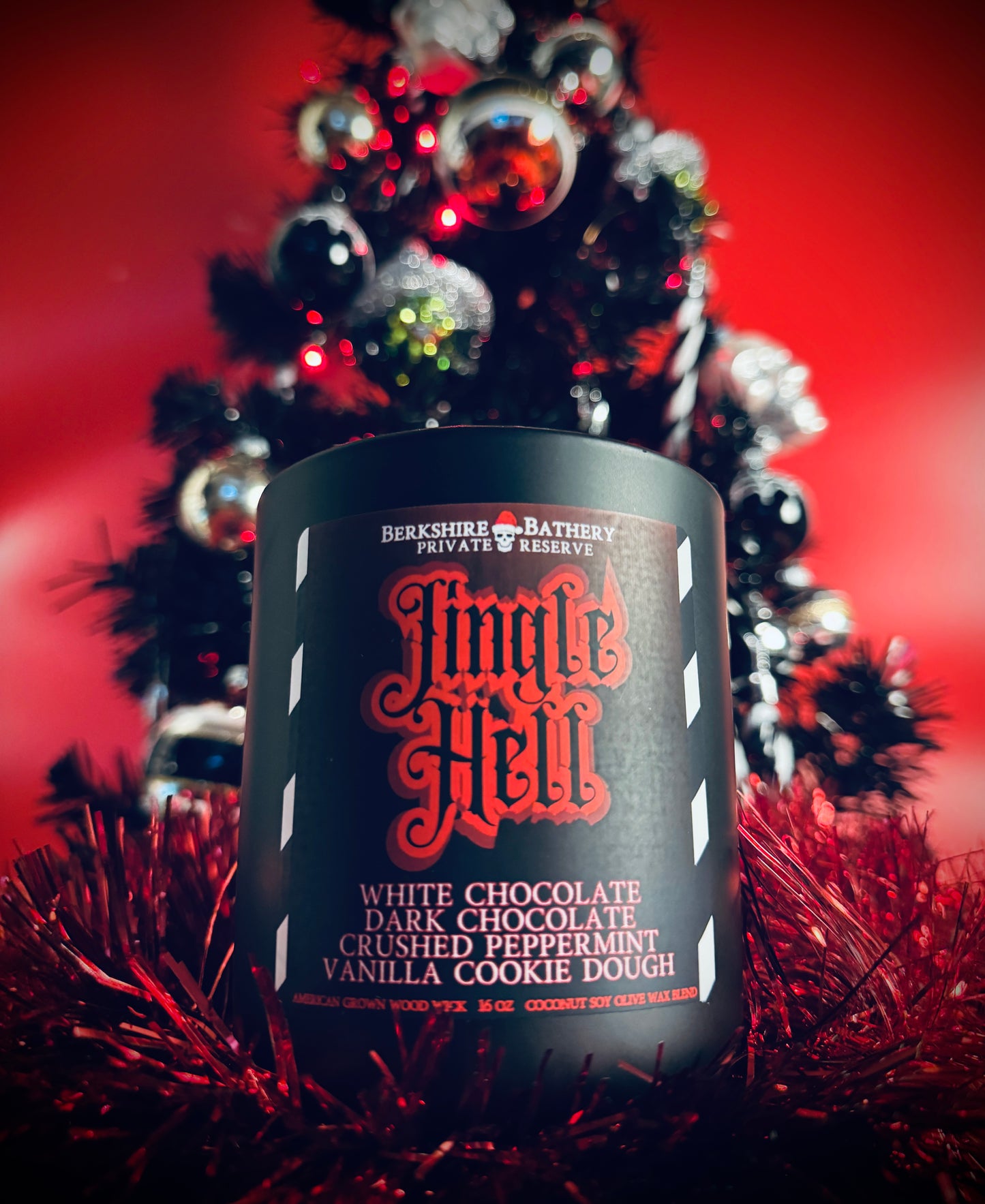 wood wick gothic black candle jingle hell goth spooky christmas dark holiday