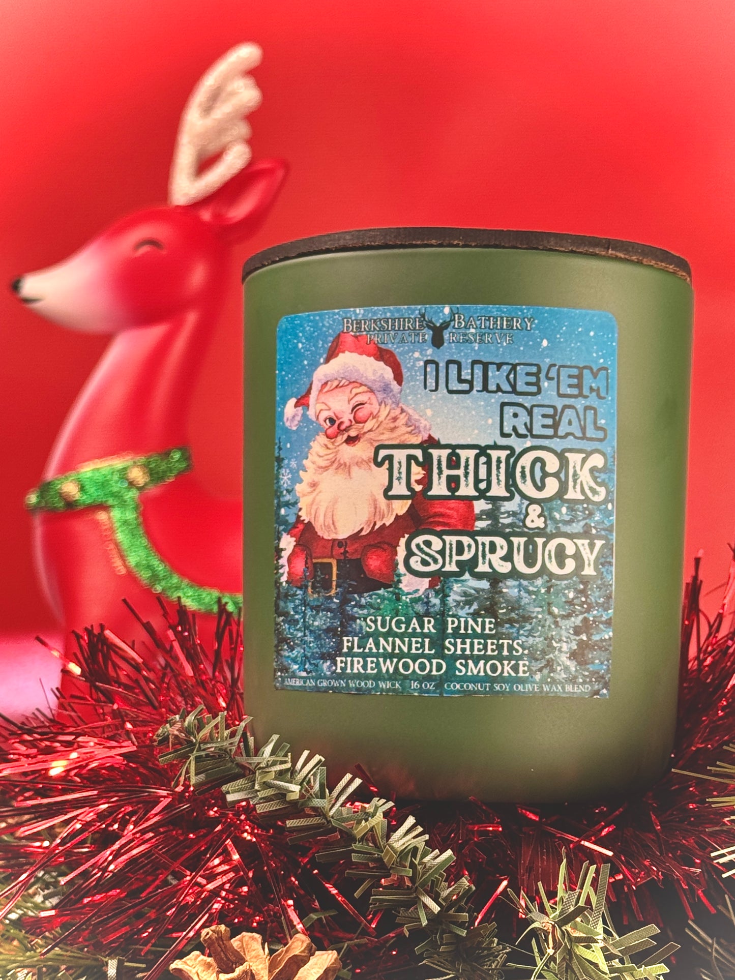 wooden wick candle Christmas thick and sprucy dad joke joke pun holiday vintage Santa Claus funny sir mix a lot