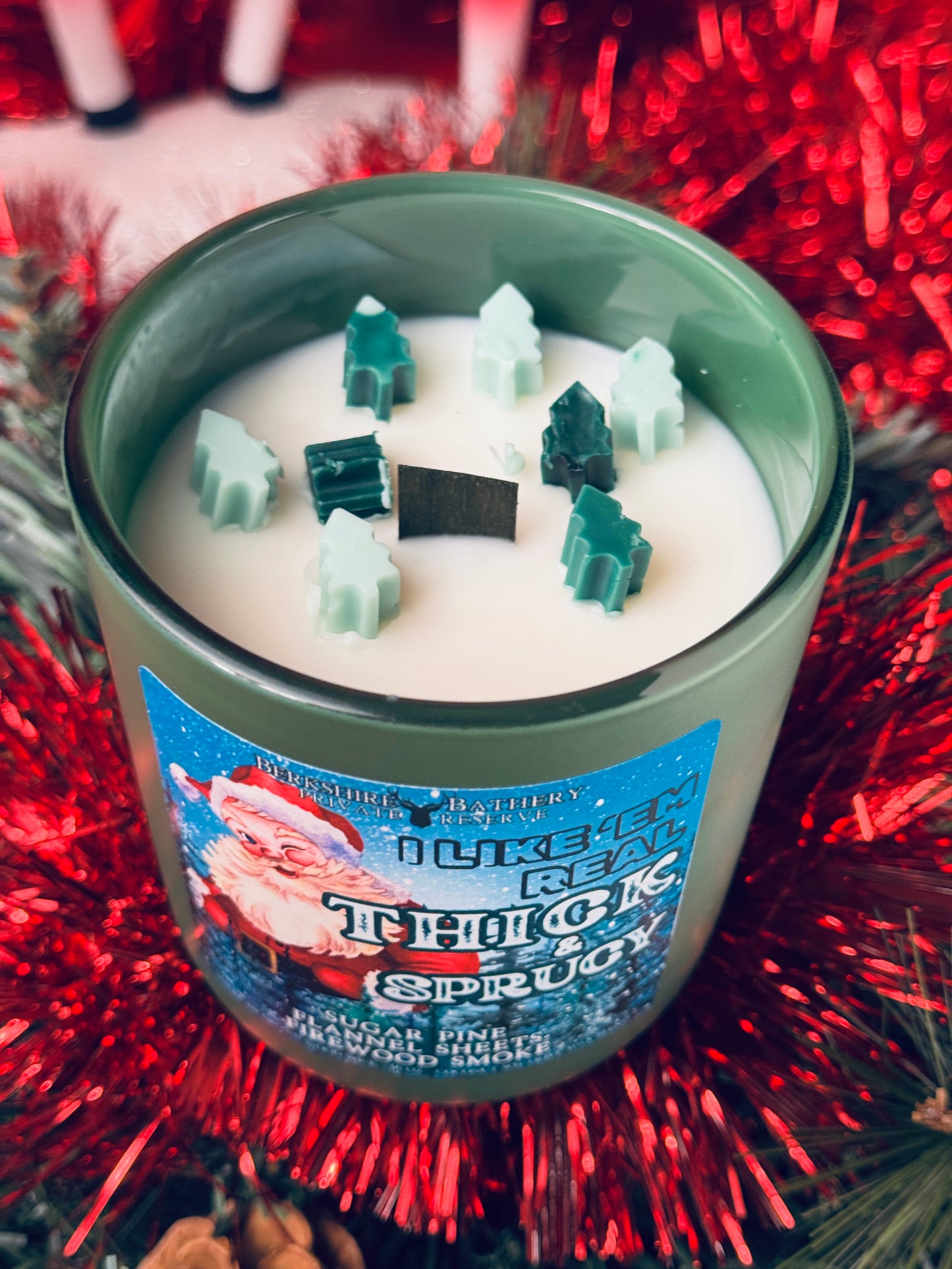 wooden wick candle Christmas thick and sprucy dad joke joke pun holiday vintage Santa Claus funny sir mix a lot