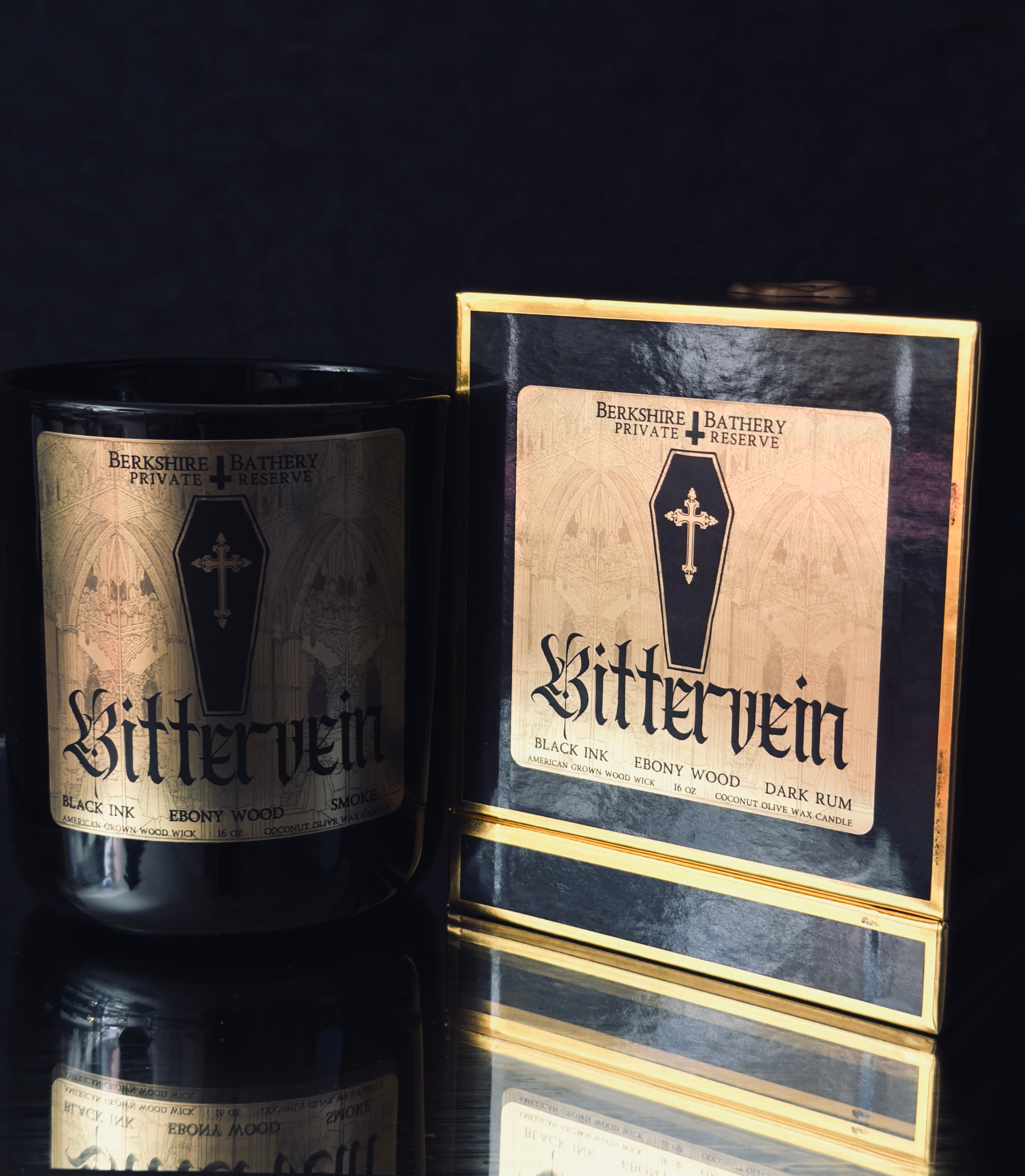 BITTERVEIN | Black Ink + Ebony Wood - 16oz Wood Wick Candle