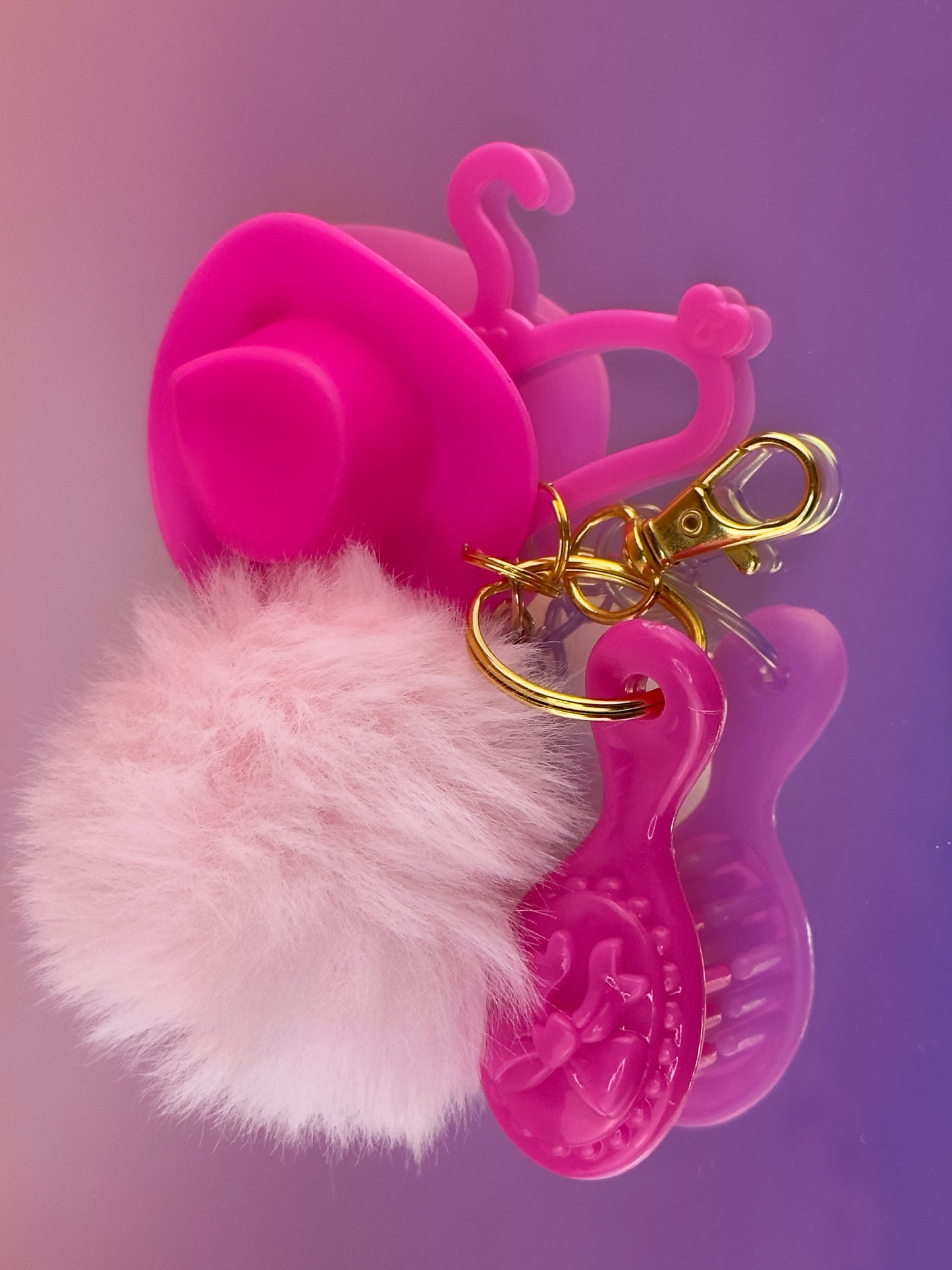 BABY PINK Doll Keychain Charm | Puff + Cowboy Hat + Doll Brush + Doll Hanger
