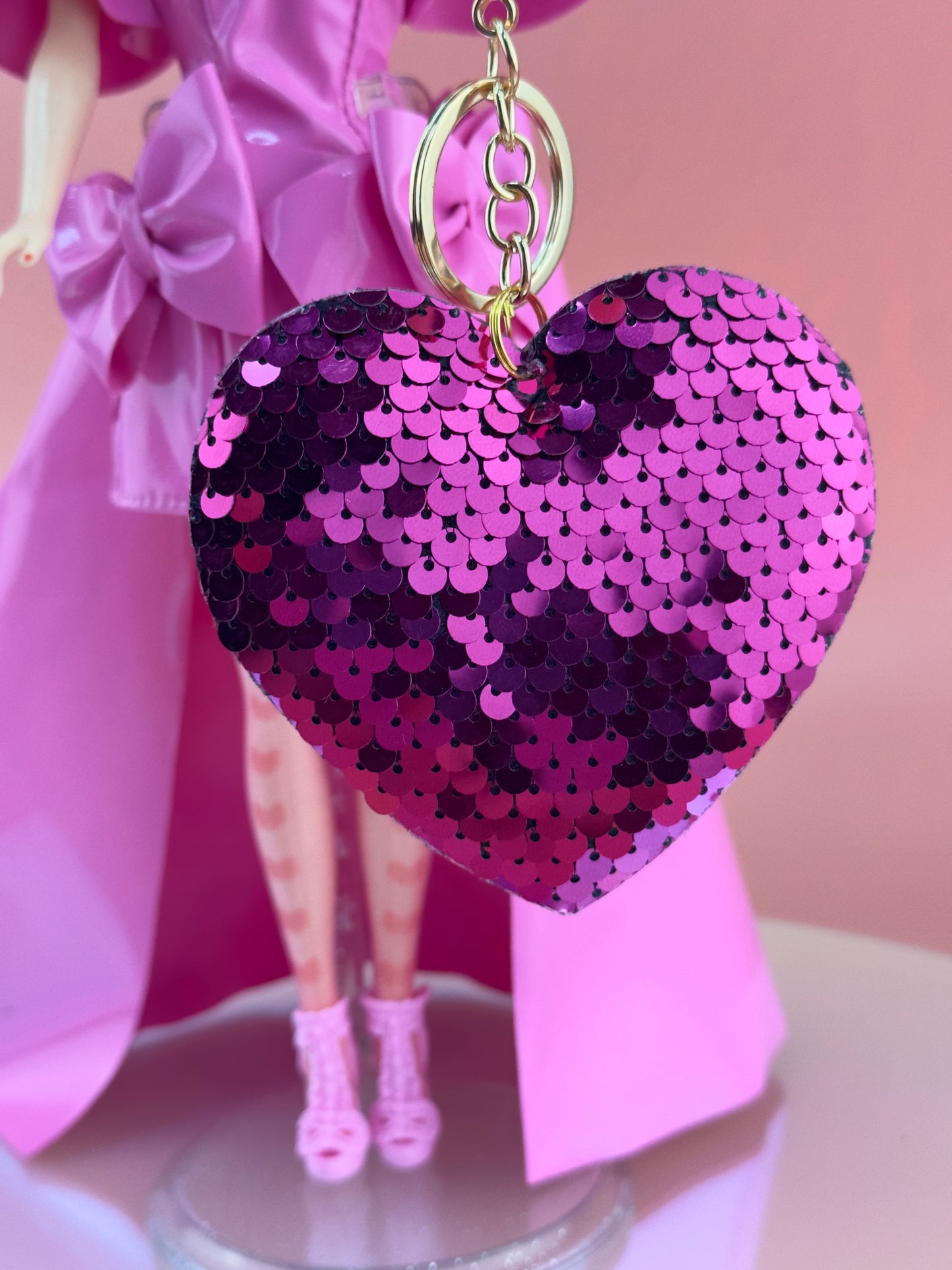 Load image into Gallery viewer, SWEETHEART | Pink Sequin Heart + Pink Cowboy Hat Charm Keychain
