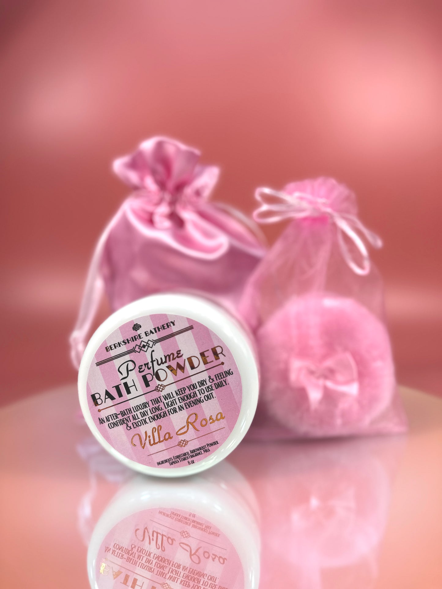 Load image into Gallery viewer, VILLA ROSA | Vintage Style Perfumed Body Powder + Pink Puff Applicator - 8 oz
