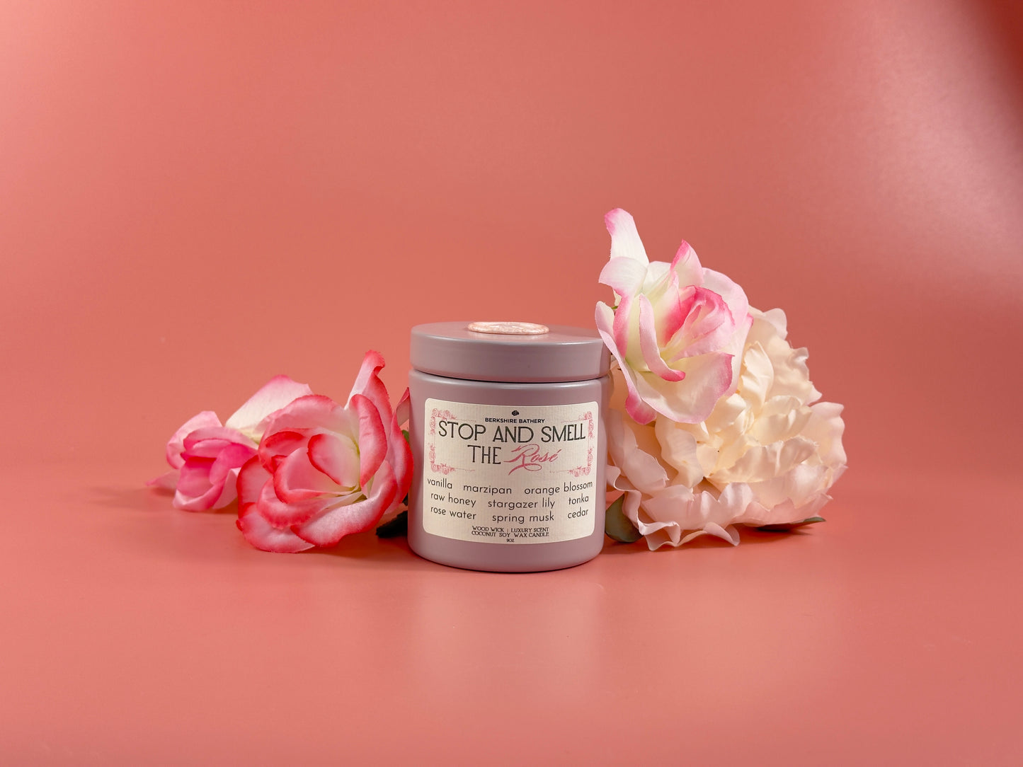 STOP AND SMELL THE ROSÉ | Marzipan Rose - 9oz Wood Wick Candle Tin