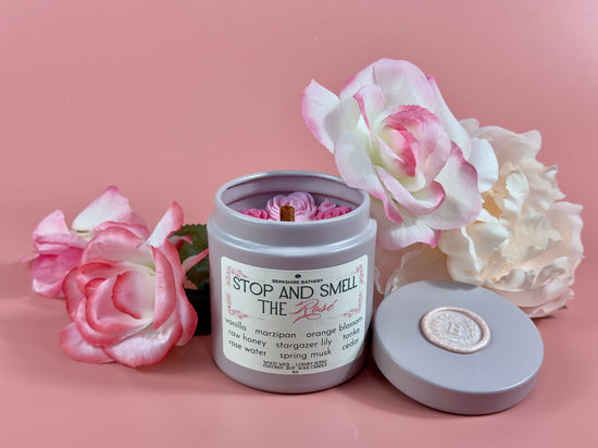 STOP AND SMELL THE ROSÉ | Marzipan Rose - 9oz Wood Wick Candle Tin