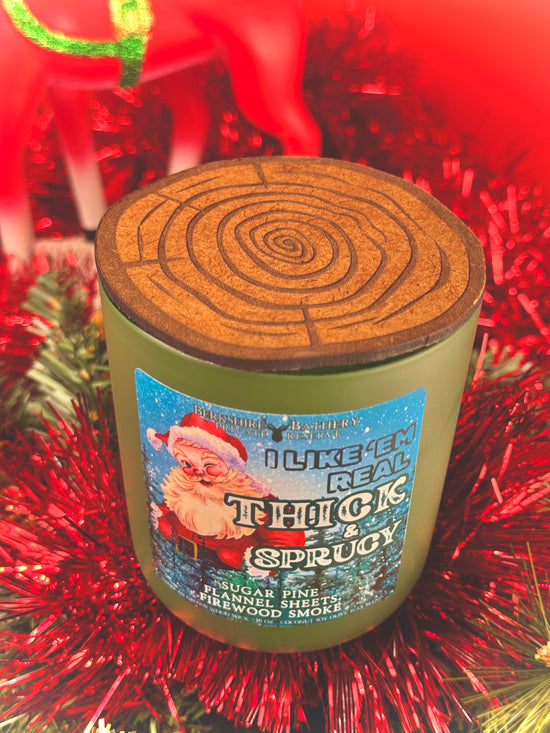 wooden wick candle Christmas thick and sprucy dad joke joke pun holiday vintage Santa Claus funny sir mix a lot