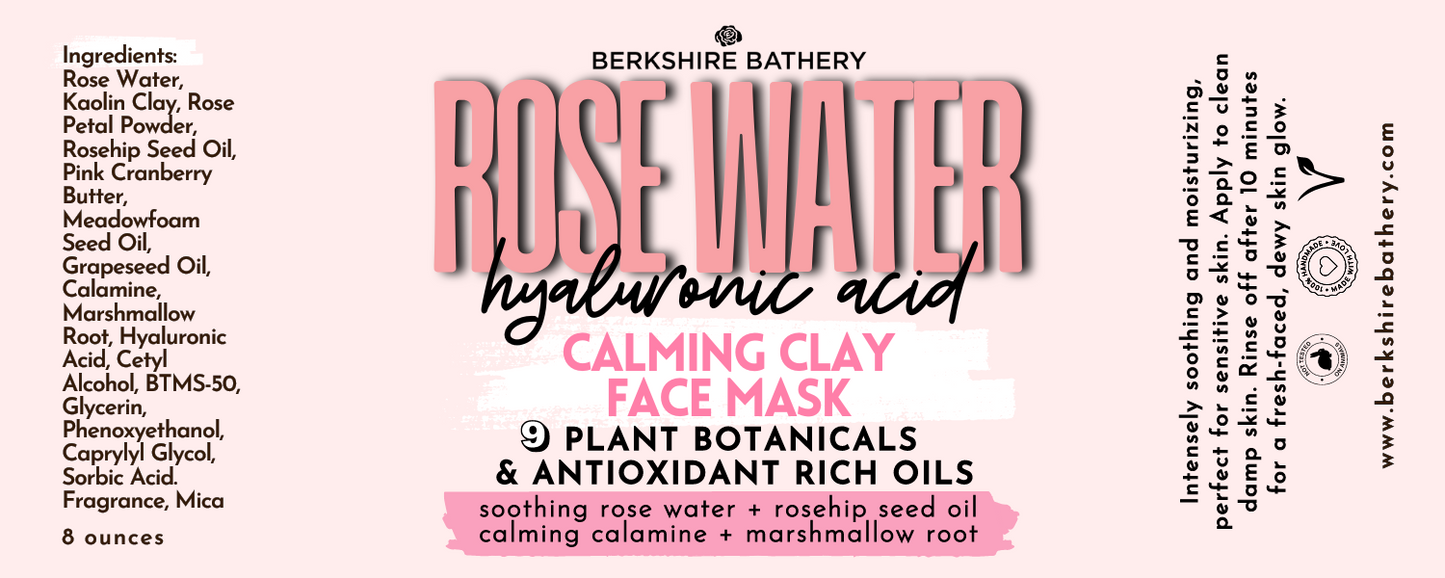Load image into Gallery viewer, ROSE WATER | Hyaluronic Acid Calming Clay Face Mask 8oz

