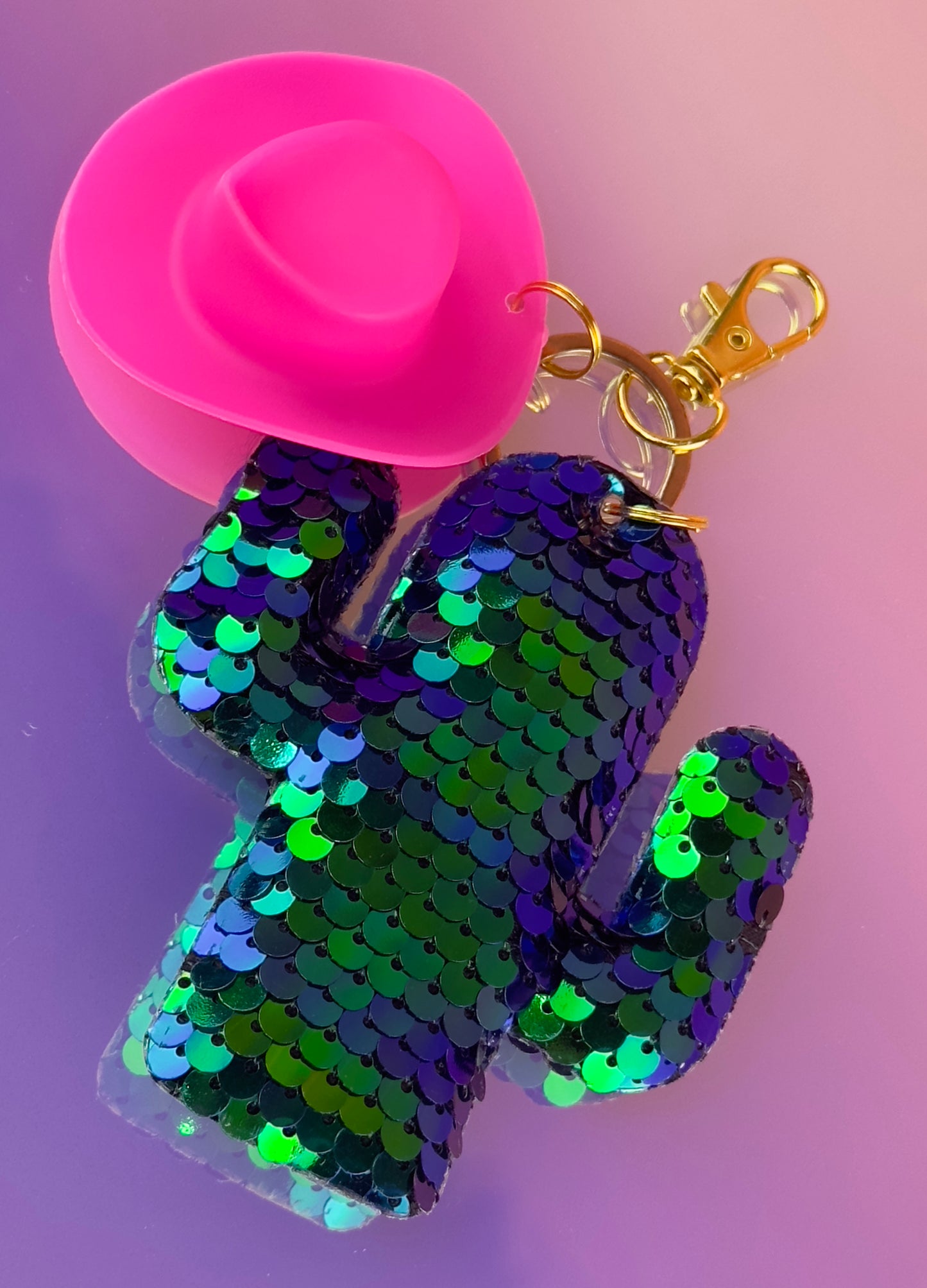 YEEHAW | Sequin Cactus + Pink Cowboy Hat Charm Keychain - PICK YOUR COLOR