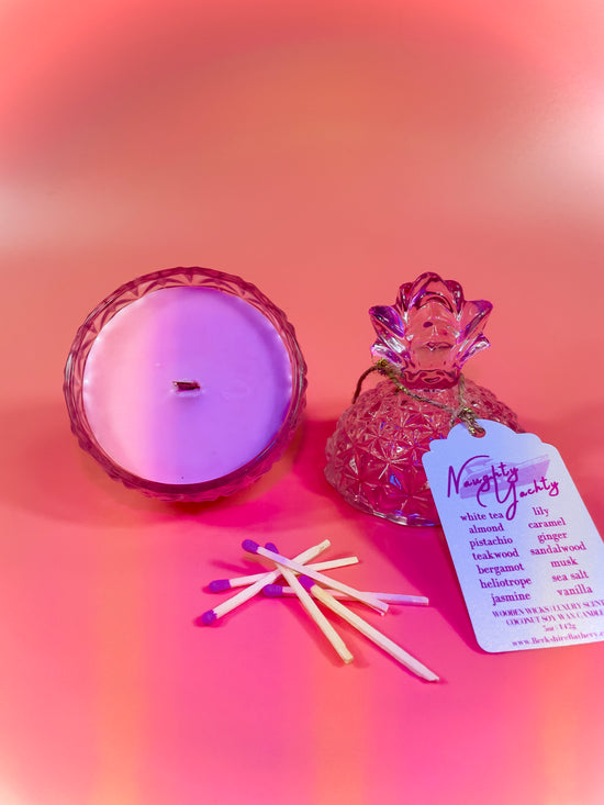 NAUGHTY YACHTY - Pink Glass Pineapple | 5oz Two Piece Wood Wick Candle