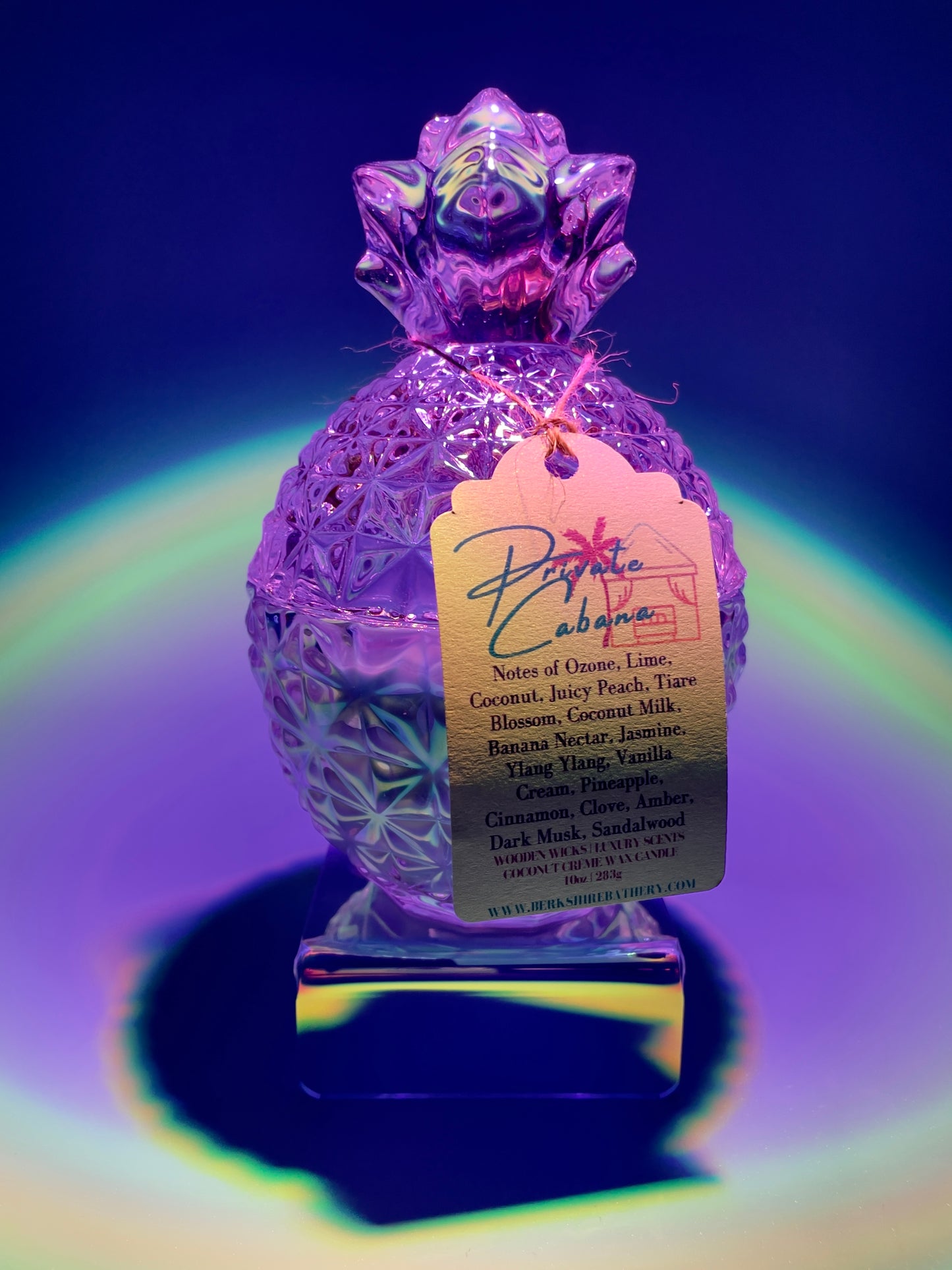 PRIVATE CABANA - Holographic Glass Pineapple | 10 oz Two Piece Wood Wick Candle